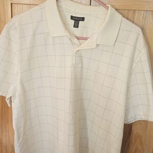 Van Heusen Men's Ivory Checkered,XL Polo Shirt